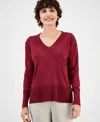Jm Collection Women's Lace-up Shoulder V-neck Sweater, Exclusively At Macy's In Burgundy
