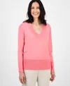 Jm Collection Women's Lace-up Shoulder V-neck Sweater, Exclusively At Macy's In Pink