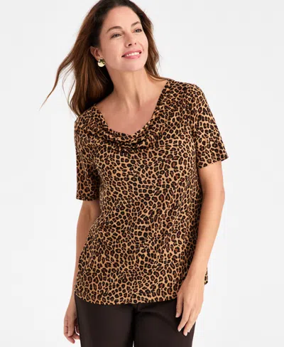 Jm Collection Women's Leopard-print Cowl-neck Top, Macy's Exclusive In Brown