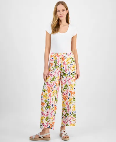 Jm Collection Women's Linen Blend Printed Pull-on Pants, Exclusively At Macy's