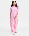 Jm Collection Women's Linen Blend Printed Short-sleeve Button-up Shirt, Exclusively At Macy's