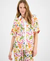 JM COLLECTION WOMEN'S LINEN BLEND PRINTED SHORT-SLEEVE BUTTON-UP SHIRT, EXCLUSIVELY AT MACY'S