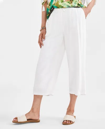 Jm Collection Women's Linen Blend Smocked-waist Cropped Pants, Created For Macy's In Neo Natural