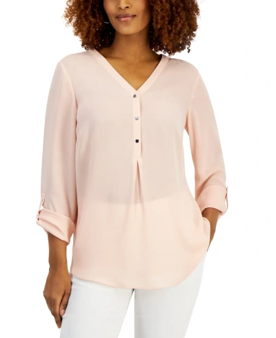 Jm Collection Women's Long Sleeve Utility Top, Created For Macy's In Rose Tint