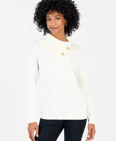 Jm Collection Women's Long-sleeve Cowl Neck Sweater, Macy's Exclusive In Bright Ivory