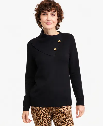 Jm Collection Women's Long-sleeve Cowl Neck Sweater, Macy's Exclusive In Deep Black