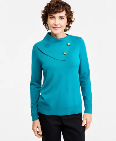 Jm Collection Women's Long-sleeve Cowl Neck Sweater, Macy's Exclusive In Harbor Blue