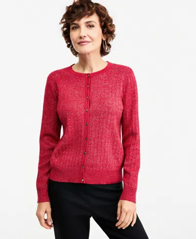 Jm Collection Women's Long-sleeve Crewneck Pointelle Cardigan, Macy's Exclusive In Real Red