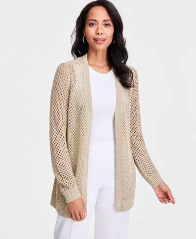 Jm Collection Women's Lurex Open-work Open-front Cardigan, Macy's Exclusive In Neutral