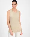 Jm Collection Women's Lurex Scoop-neck Sleeveless Top, Exclusively At Macy's In Neutral