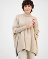 Jm Collection Women's Lurex Shine Turtleneck Poncho Sweater, Macy's Exclusive In Neutral