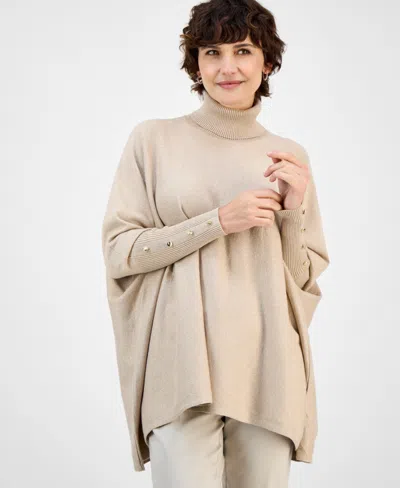 Jm Collection Women's Lurex Shine Turtleneck Poncho Sweater, Macy's Exclusive In Neutral