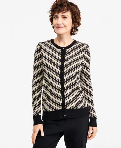 Jm Collection Women's Lurex Stripe Long-sleeve Cardigan, Macy's Exclusive In Deep Black