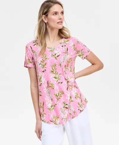 Jm Collection Women's Lush Garden Scoop-neck Top, Exclusively At Macy's In Pink Petunia