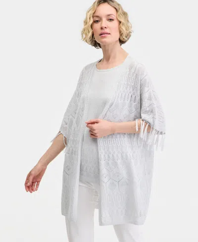 Jm Collection Women's Metallic Fringe Pointelle Cardigan, Macy's Exclusive In Gray