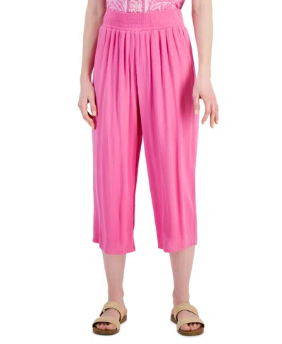 Jm Collection Women's Metallic Gauze Pull-on Capri Pants, Created For Macy's In Bright Pink