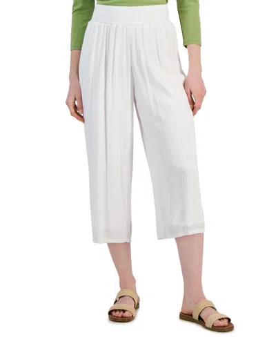Jm Collection Women's Metallic Gauze Pull-on Capri Pants, Created For Macy's In Bright White