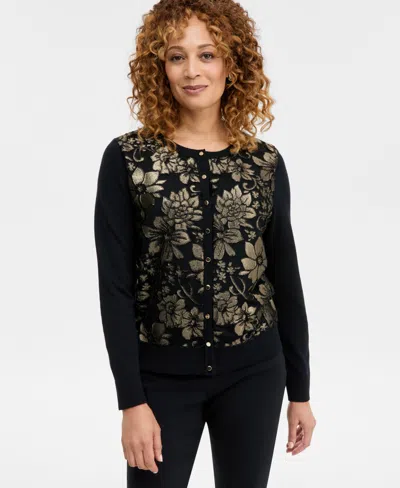 Jm Collection Women's Metallic Jacquard-front Party Cardigan, Macy's Exclusive In Black
