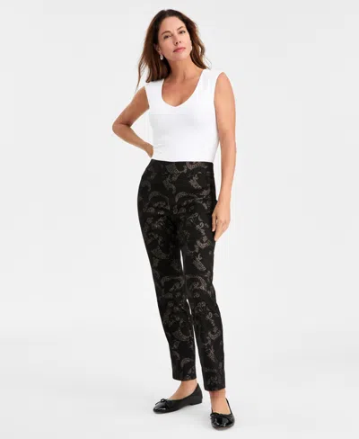 Jm Collection Women's Metallic Jacquard Pull-on Pants, Macy's Exclusive In Black
