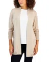 Jm Collection Petite Open-front Buttoned-cuff Cardigan, Created For Macy's In Champagne Lurex