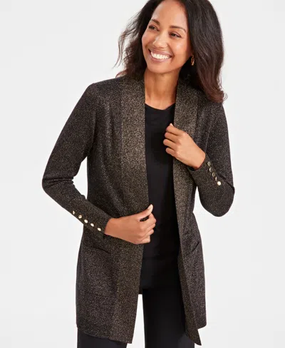 Jm Collection Women's Open-front Metallic Cardigan, Created For Macy's In Deep Black Lurex