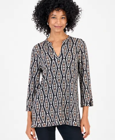 Jm Collection Women's Opulent Travels 3/4-sleeve Splitneck Tunic, Macy's Exclusive In Multi