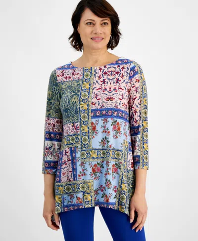 Jm Collection Petite Patchwork Thrift Swing Jacquard Top, Exclusively At Macy's In Neo Natural