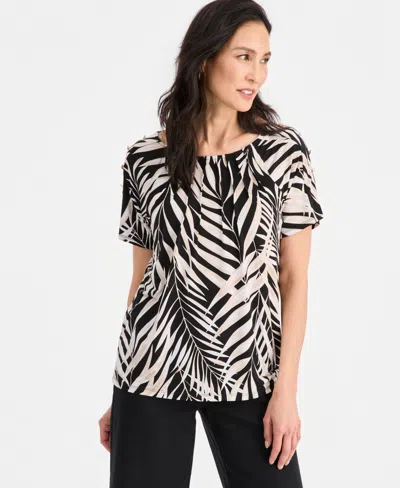Jm Collection Women's Pleated Scoop-neck Button-trim Top, Macy's Exclusive In Multi