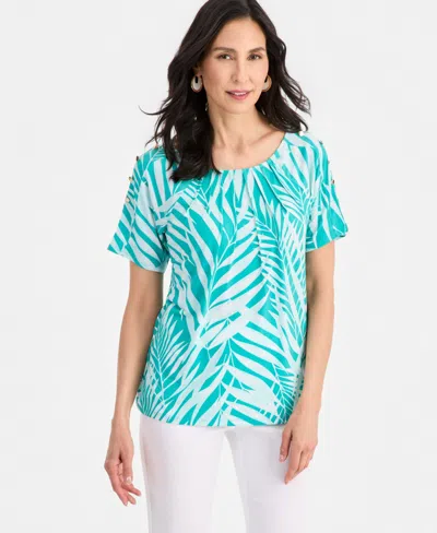 Jm Collection Women's Pleated Scoop-neck Button-trim Top, Macy's Exclusive In Silver