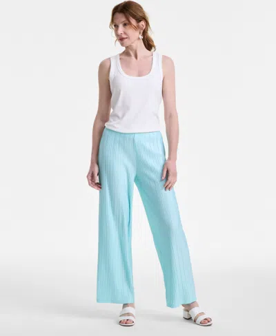 Jm Collection Women's Pleated Wide-leg Pull-on Pants, Exclusively At Macy's In Teal Spark