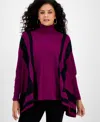 Jm Collection Women's Poncho Turtleneck Sweater, Regular & Petite, Created For Macy's In Purple