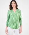 Jm Collection Women's Print & Solid 3/4 Sleeve V-neck Knit Top, Created For Macy's