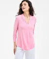 Jm Collection Women's Print & Solid 3/4 Sleeve V-neck Knit Top, Created For Macy's