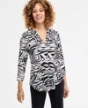 Jm Collection Women's Print & Solid 3/4 Sleeve V-neck Knit Top, Created For Macy's