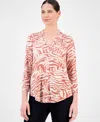 Jm Collection Women's Print & Solid 3/4 Sleeve V-neck Knit Top, Created For Macy's