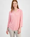 Jm Collection Women's Printed V-neck 3/4-sleeve Top, Exclusively At Macy's In Pink