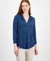Jm Collection Women's Printed V-neck 3/4-sleeve Top, Exclusively At Macy's In Blue
