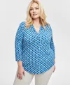 Shop Jm Collection Women's Print V-neck 3/4-sleeve Top, Exclusively At Macy's In Indigo Bunt