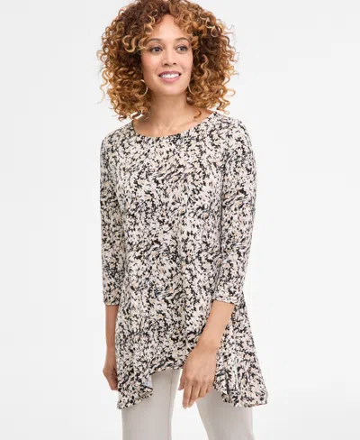 Jm Collection Women's Printed 3/4-sleeve Knit Top, Exclusively At Macy's In Black