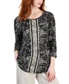 JM COLLECTION WOMEN'S PRINTED 3/4-SLEEVE RELAXED KNIT TOP, CREATED FOR MACY'S