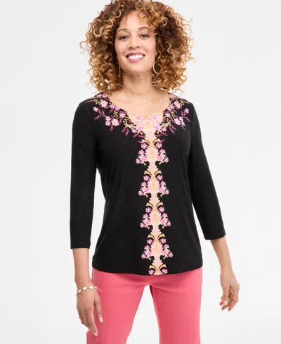Jm Collection Women's Printed 3/4 Sleeve Scoop-neck Jacquard Top, Exclusively At Macy's