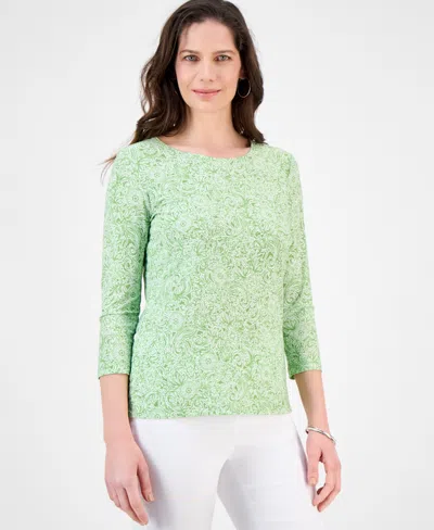 Jm Collection Women's Printed 3/4 Sleeve Scoop-neck Jacquard Top, Exclusively At Macy's In Green