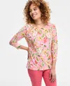 Jm Collection Women's Printed 3/4 Sleeve Scoop-neck Jacquard Top, Exclusively At Macy's In Multi