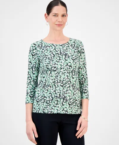 Jm Collection Women's Printed 3/4 Sleeve Scoop-neck Jacquard Top, Exclusively At Macy's In Multi