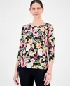 Jm Collection Women's Printed 3/4 Sleeve Scoop-neck Jacquard Top, Exclusively At Macy's In Multi