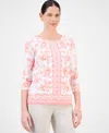 Jm Collection Women's Printed 3/4 Sleeve Scoop-neck Jacquard Top, Exclusively At Macy's In Multi