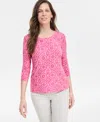 Jm Collection Women's Printed 3/4 Sleeve Scoop-neck Jacquard Top, Exclusively At Macy's