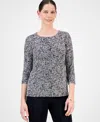 Jm Collection Women's Printed 3/4 Sleeve Scoop-neck Jacquard Top, Exclusively At Macy's In Gray