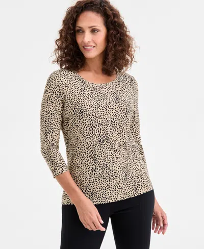 Jm Collection Women's Printed 3/4 Sleeve Scoop-neck Jacquard Top, Macy's Exclusive In Brown