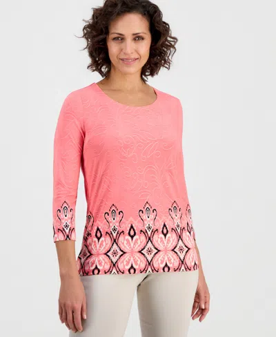 Jm Collection Women's Printed 3/4 Sleeve Scoop-neck Jacquard Top, Macy's Exclusive In Pink